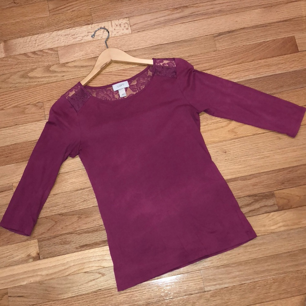 Pink LOFT Long Sleeve Shirt with Lace Detail